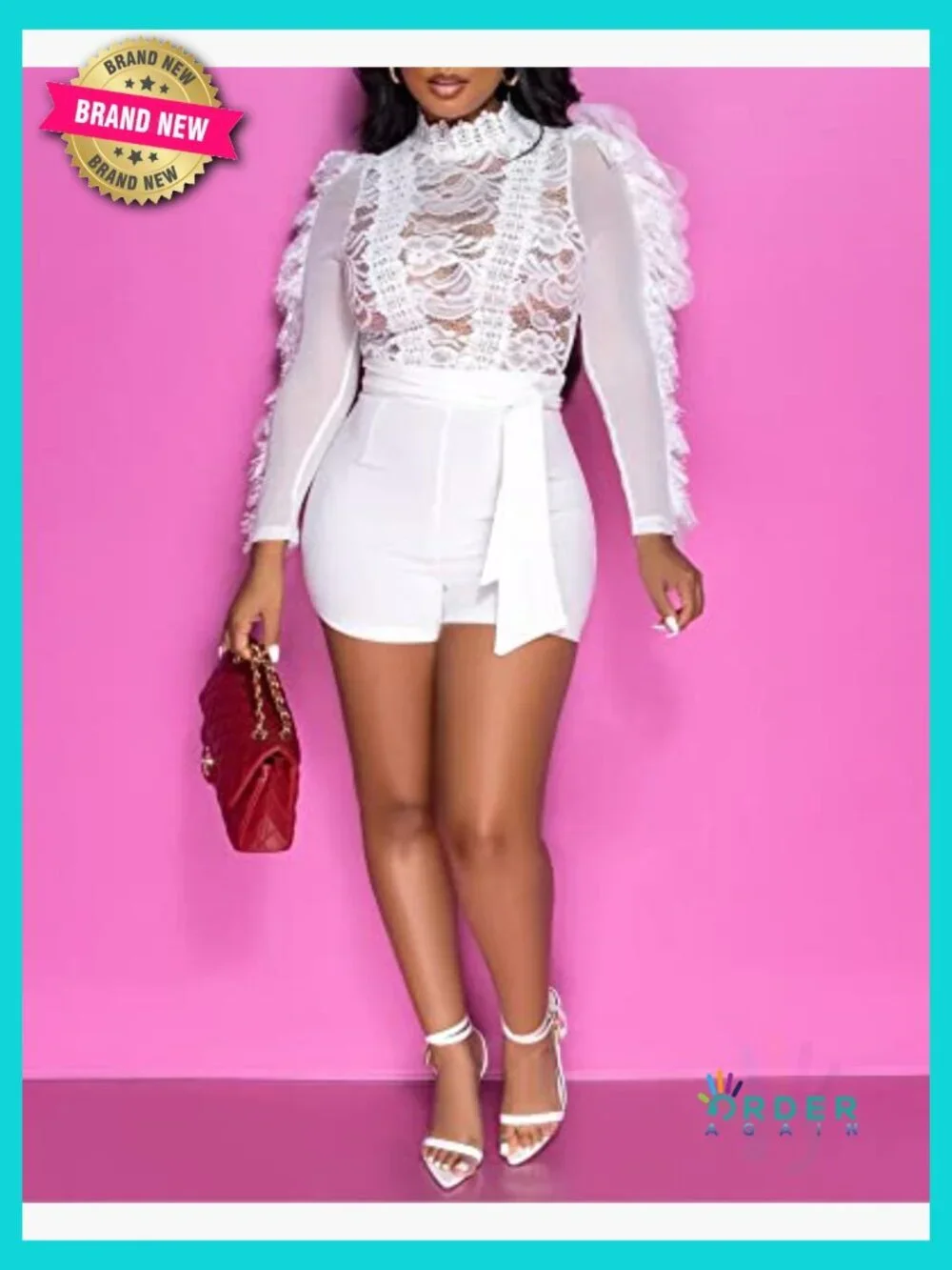 Sexy Lace Jumpsuit Bodycon Long Sleeve Ruffle Mesh See Through Club Party